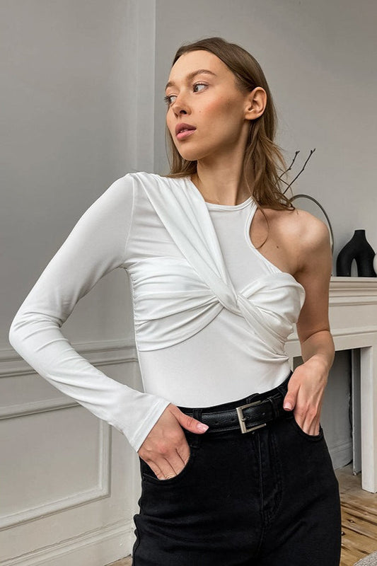 One Shoulder Knot Long Sleeve Blouse