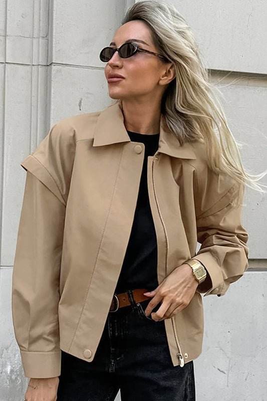 Khaki Biker Loose Fit Coat
