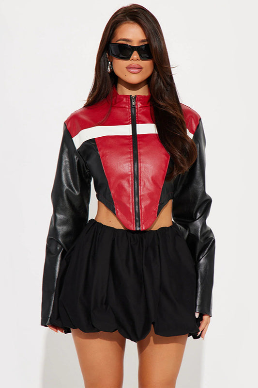 Colorblock Biker Crop Coat