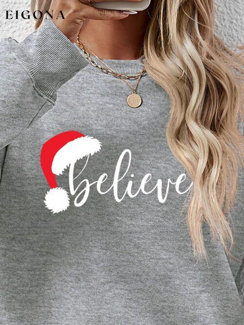 Cosybreezee - BELIEVE Graphic Long Sleeve Holiday Christmas Sweatshirt