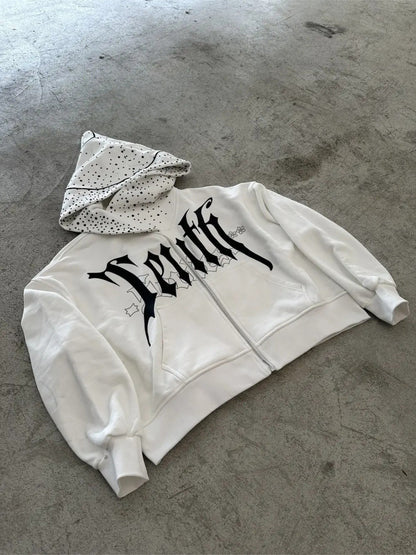 Unique Print Asymmetric Zip Hoodie
