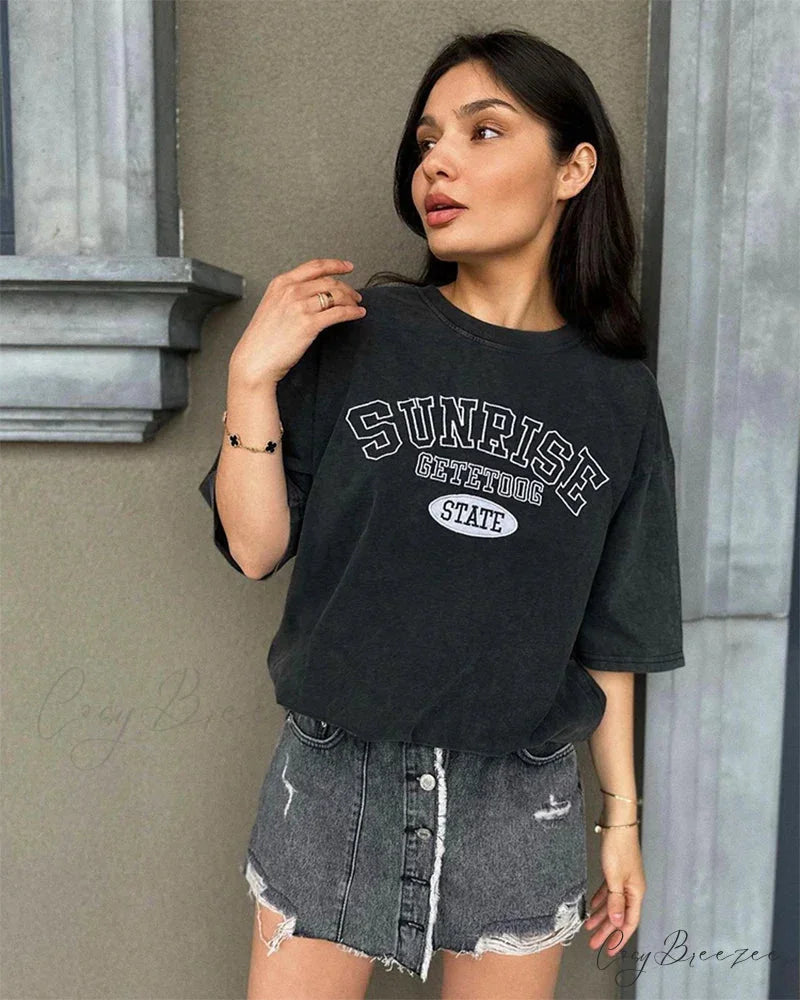Faded Print Luxe Throwback Tee Black5 / L t-shirt-250223
