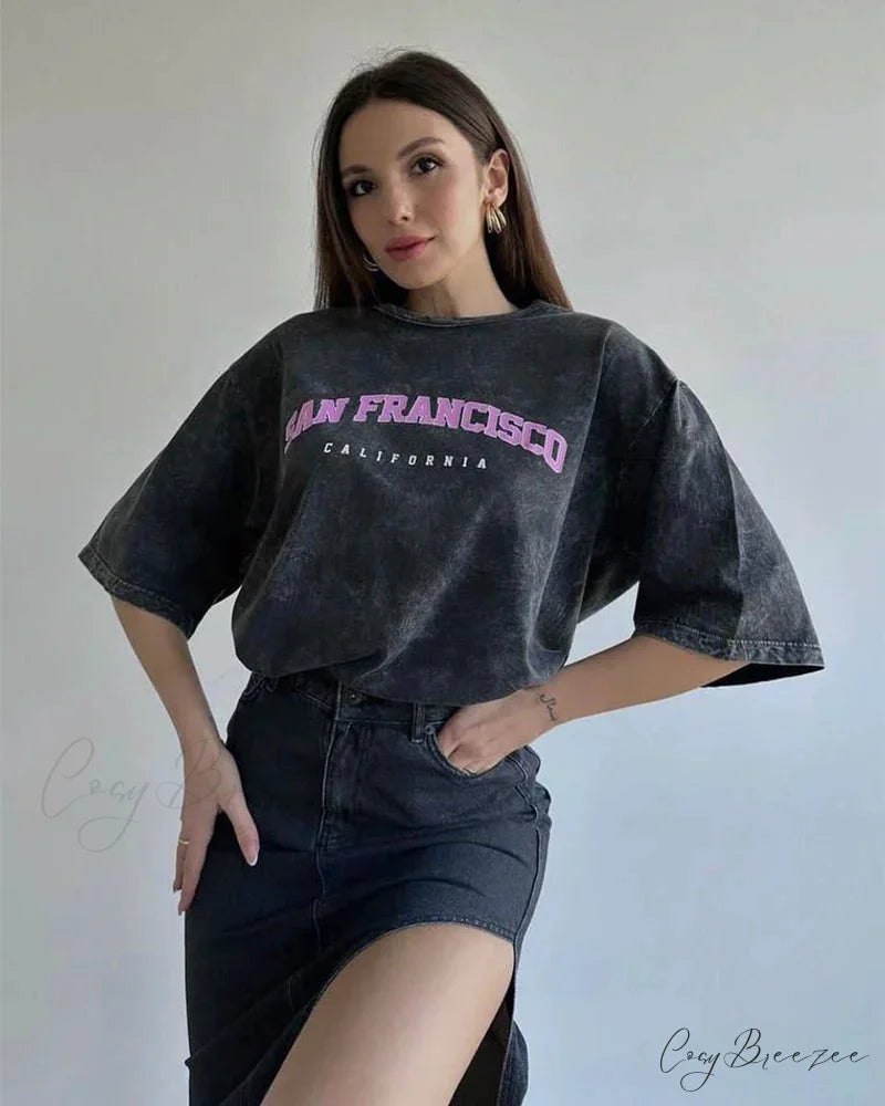 Faded Print Luxe Throwback Tee Black8 / L t-shirt-250223