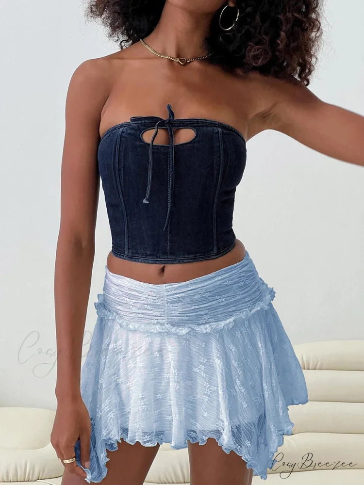 Fairy Grunge Stacked Flounce Skirt Blue / S skirts-250223