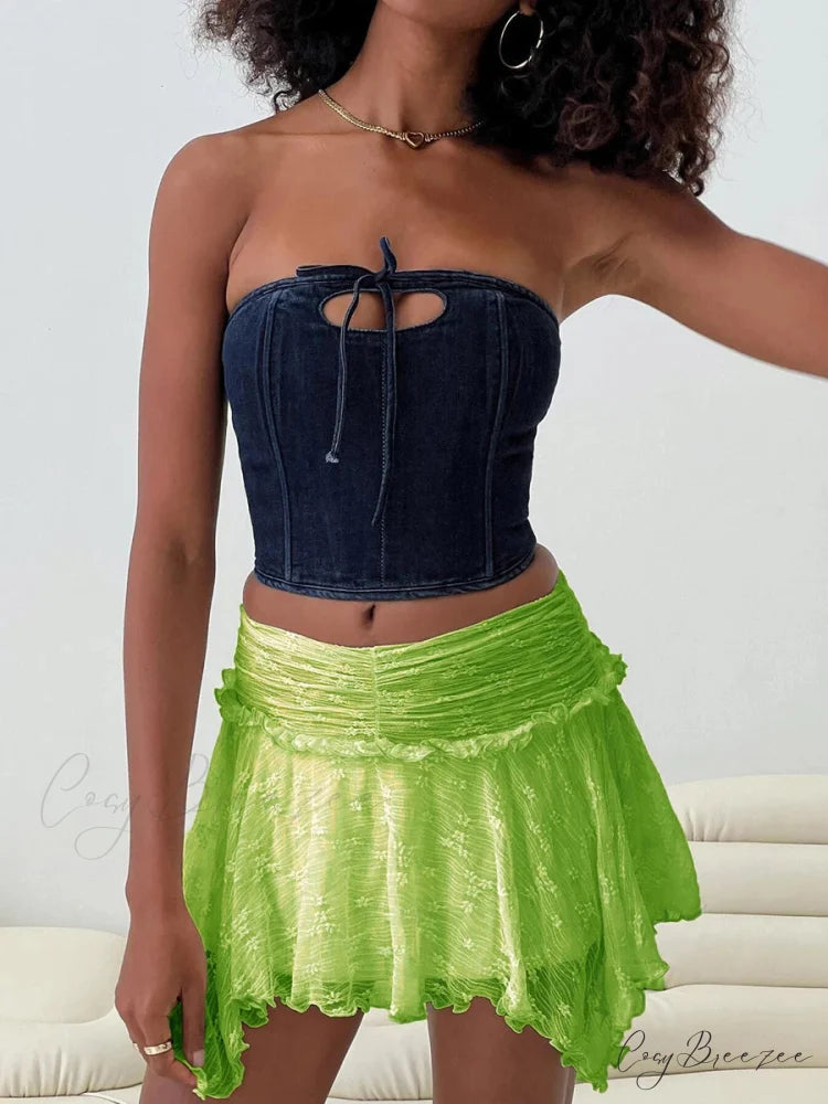 Fairy Grunge Stacked Flounce Skirt Green / S skirts-250223