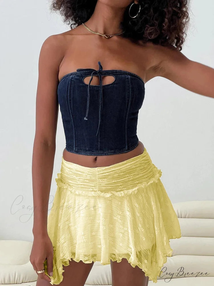 Fairy Grunge Stacked Flounce Skirt Yellow / S skirts-250223