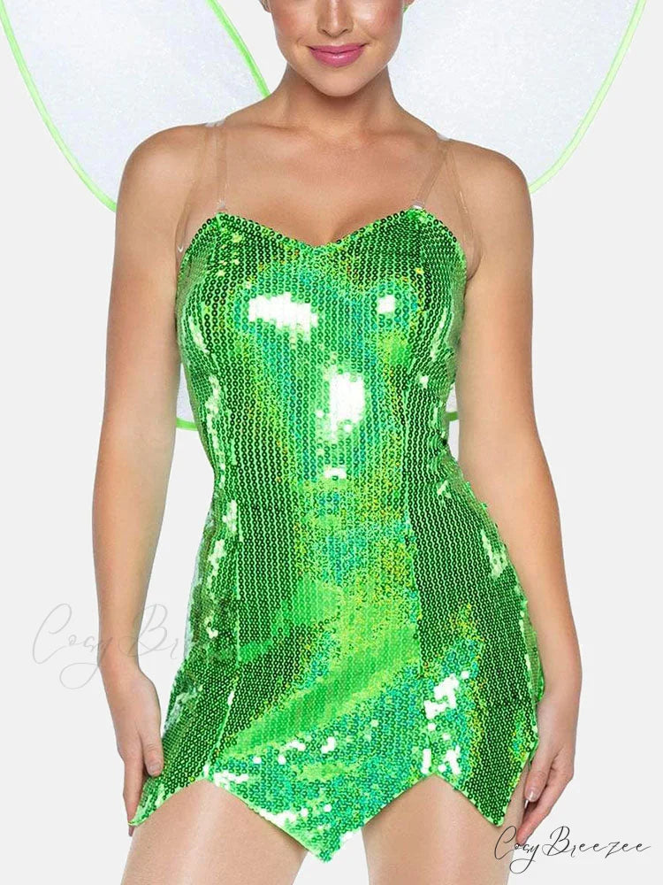 Fairy Printed Graceful Cami Top Sequin Green / S