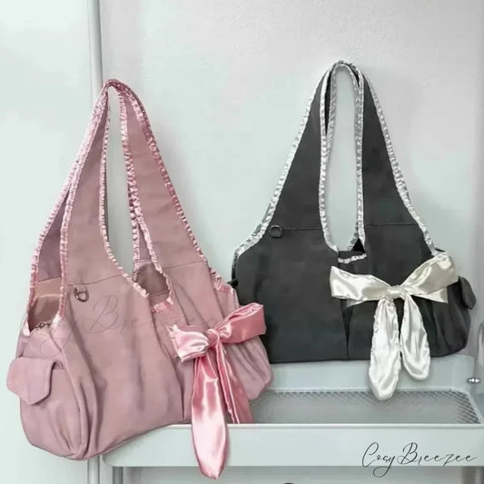 Fairycore Large Tote Bag Pink shoulder-250126