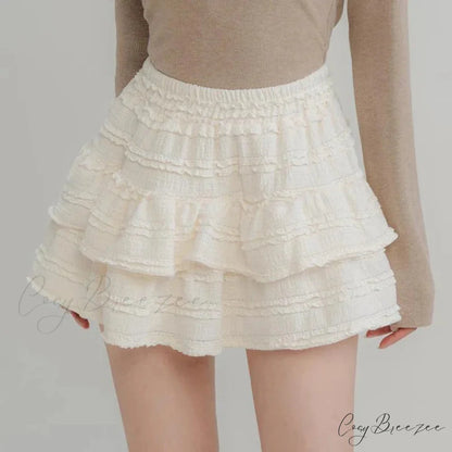 Fairycore White Lace Patchwork Layered Skirt