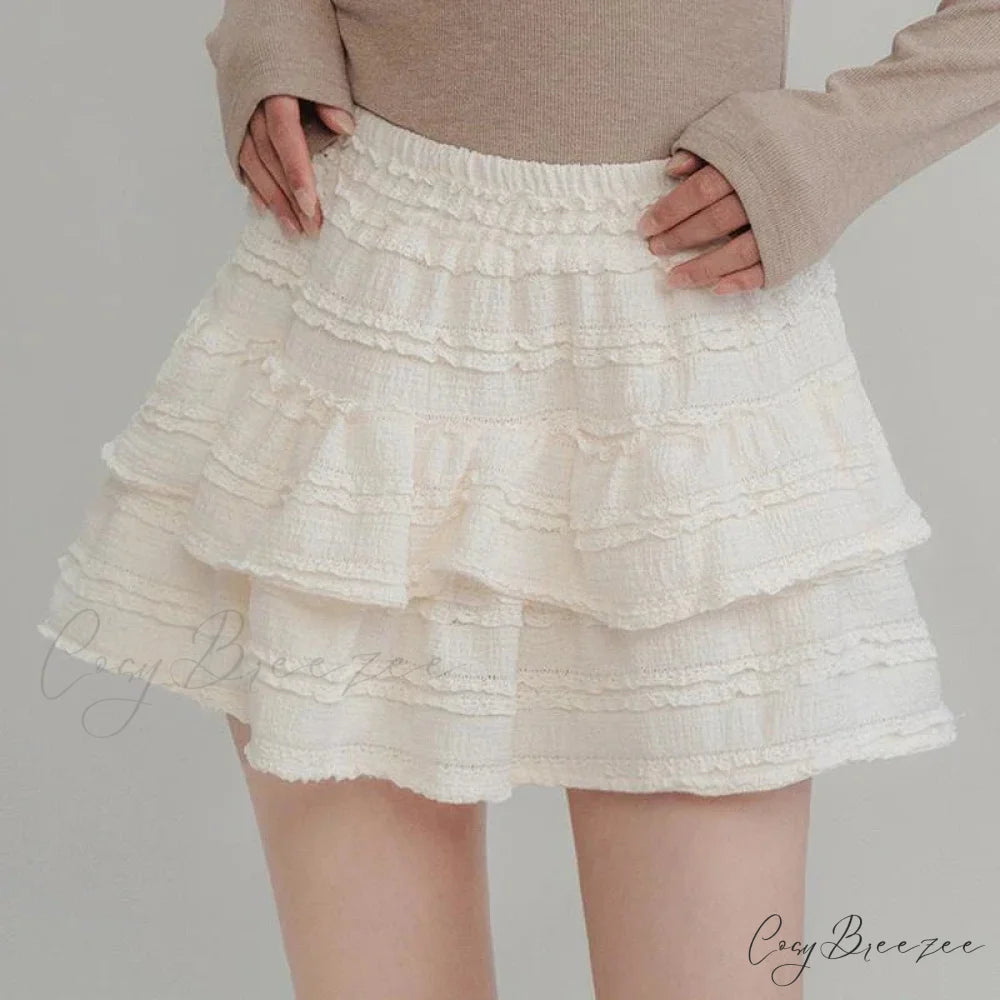Fairycore White Lace Patchwork Layered Skirt WHITE / S