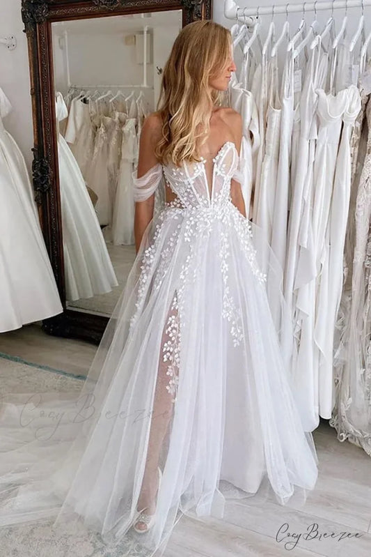 Fairytale Romance Graceful Off-the-Shoulder Wedding Dress White / 2