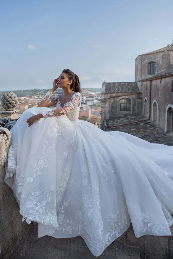 Fairytale Romance Lace Trendy Applique A-line Wedding Dress