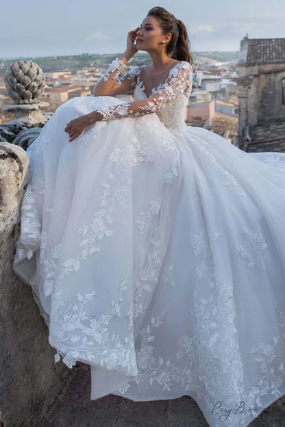 Fairytale Romance Lace Trendy Applique A-line Wedding Dress