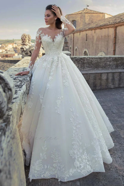 Fairytale Romance Lace Trendy Applique A-line Wedding Dress Ivory / 2