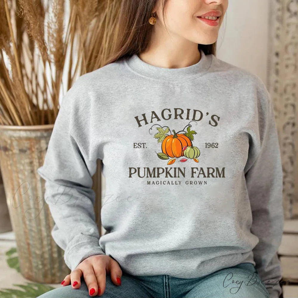 Fall Festive Pumpkin Cozy Warm Hoodie GRAY / S