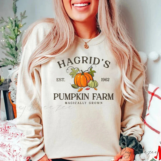 Fall Festive Pumpkin Cozy Warm Hoodie Khaki / S