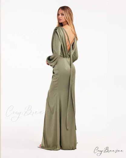 Fancy Olive Silk Charming Maxi Evening Dress