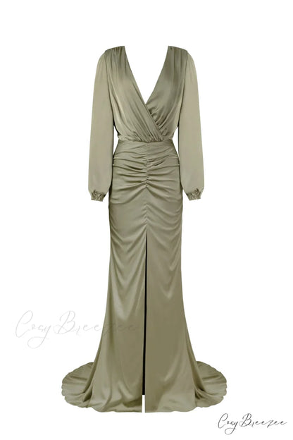 Fancy Olive Silk Charming Maxi Evening Dress XXS / Olive