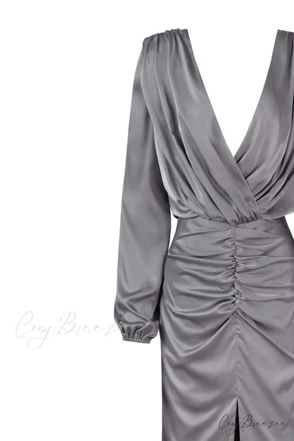 Fancy Silver Silk Charming Maxi Evening Dress