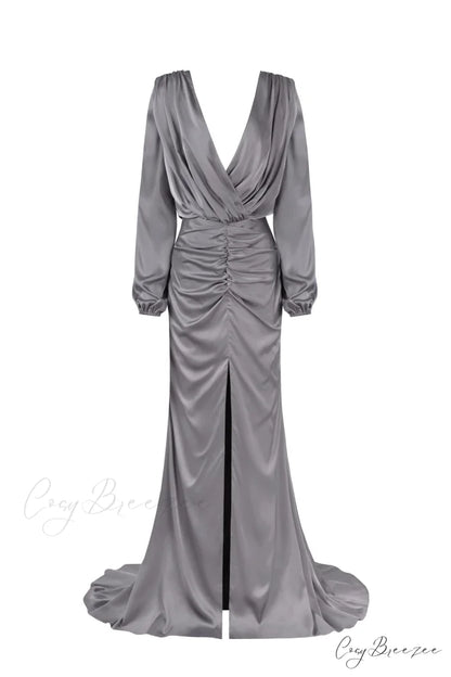Fancy Silver Silk Charming Maxi Evening Dress XXS / Silver