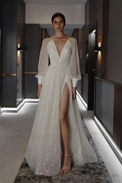 Farrah Sparkly Long Trendy Sleeve Maxi Dress