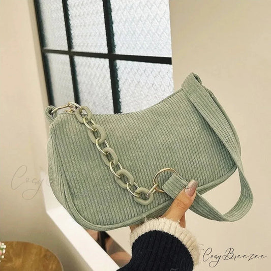 Fashion Corduroy Zipper Underarm Bag shoulder-250126