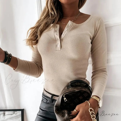 Fashion Crew Neck Solid Slim Fit Knit Top Apricot / S knittop-250126