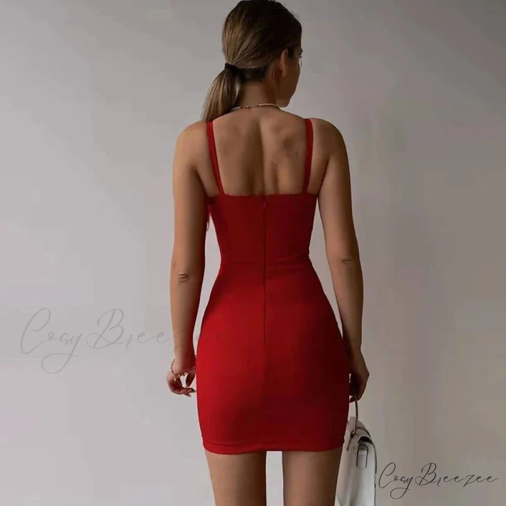 Fashion Elegant Patch Slim Fit Spaghetti Strap Backless Mini Dress