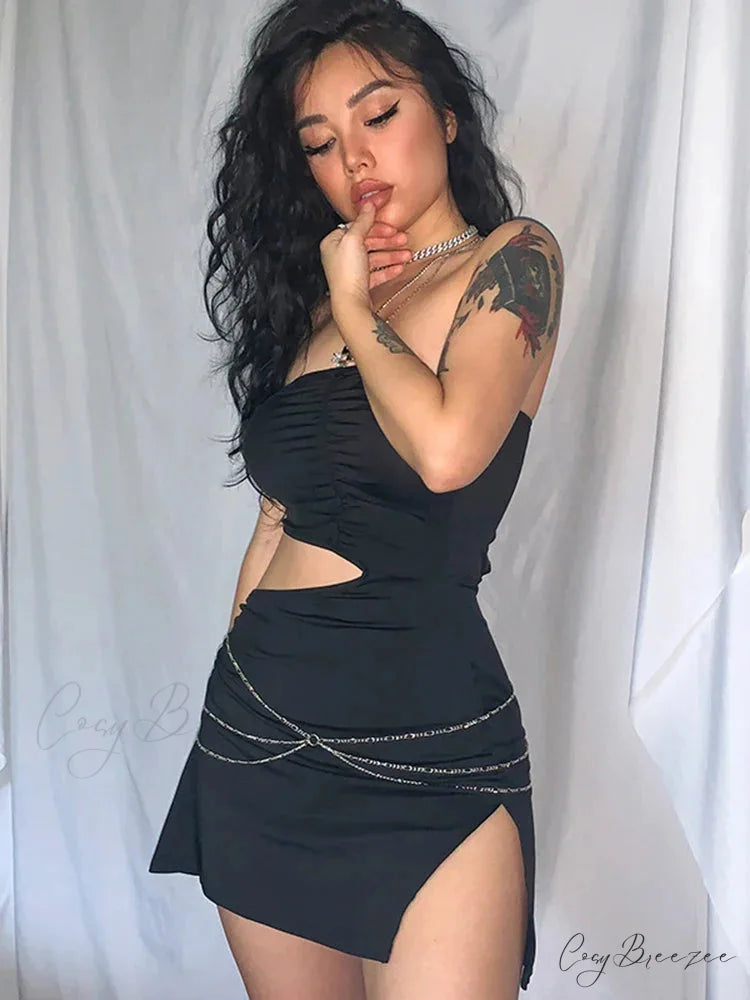 Fashion Elegant Strapless Chain Cut Out Mini Dress