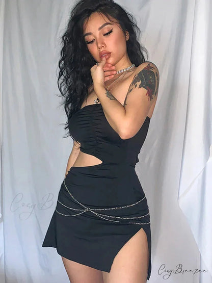 Fashion Elegant Strapless Chain Cut Out Mini Dress