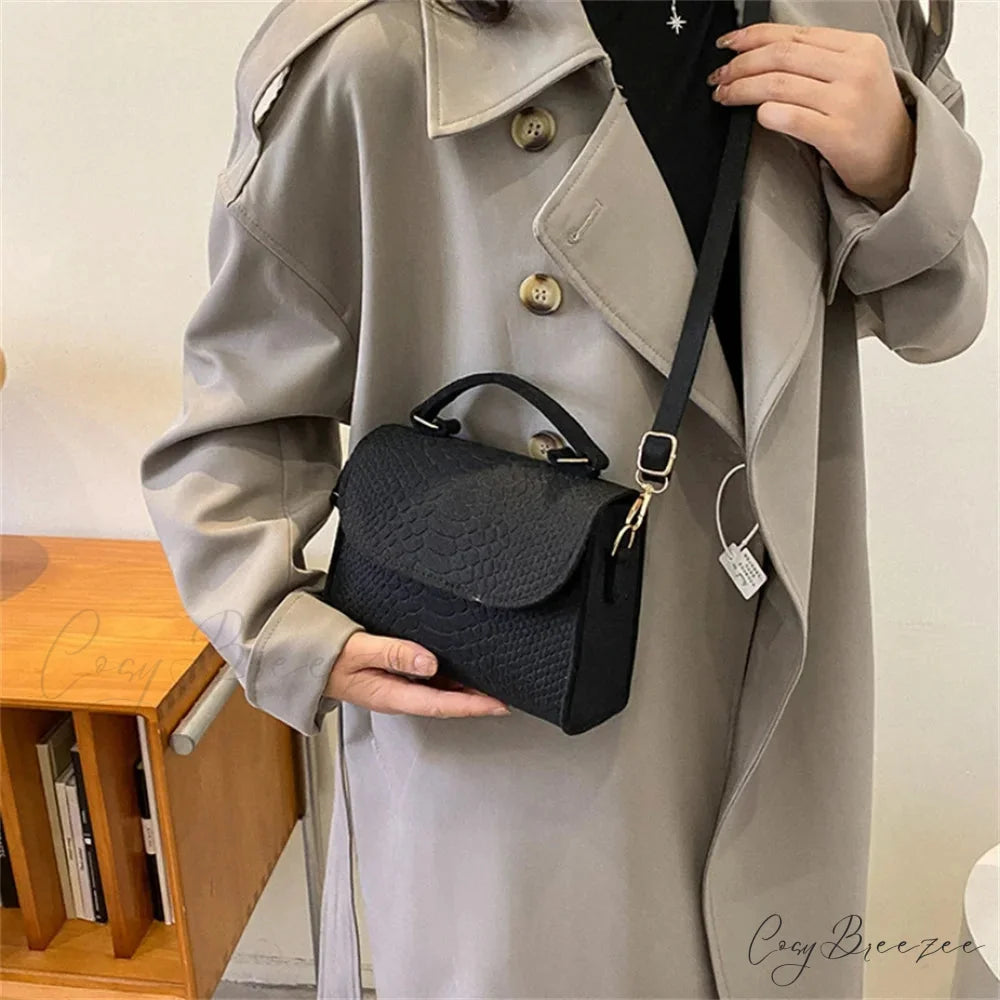 Fashion Felt Crocodile Embossed Crossbody Handbag handbag-250126