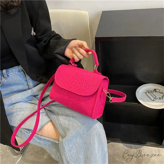 Fashion Felt Crocodile Embossed Crossbody Handbag handbag-250126