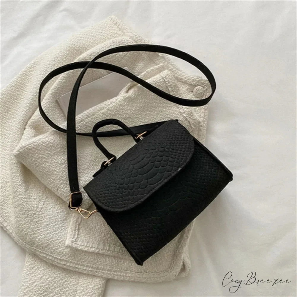 Fashion Felt Crocodile Embossed Crossbody Handbag Black handbag-250126