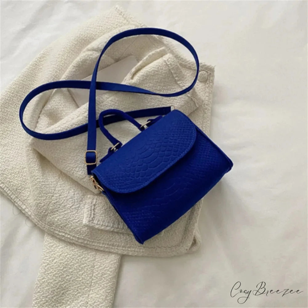 Fashion Felt Crocodile Embossed Crossbody Handbag Blue handbag-250126
