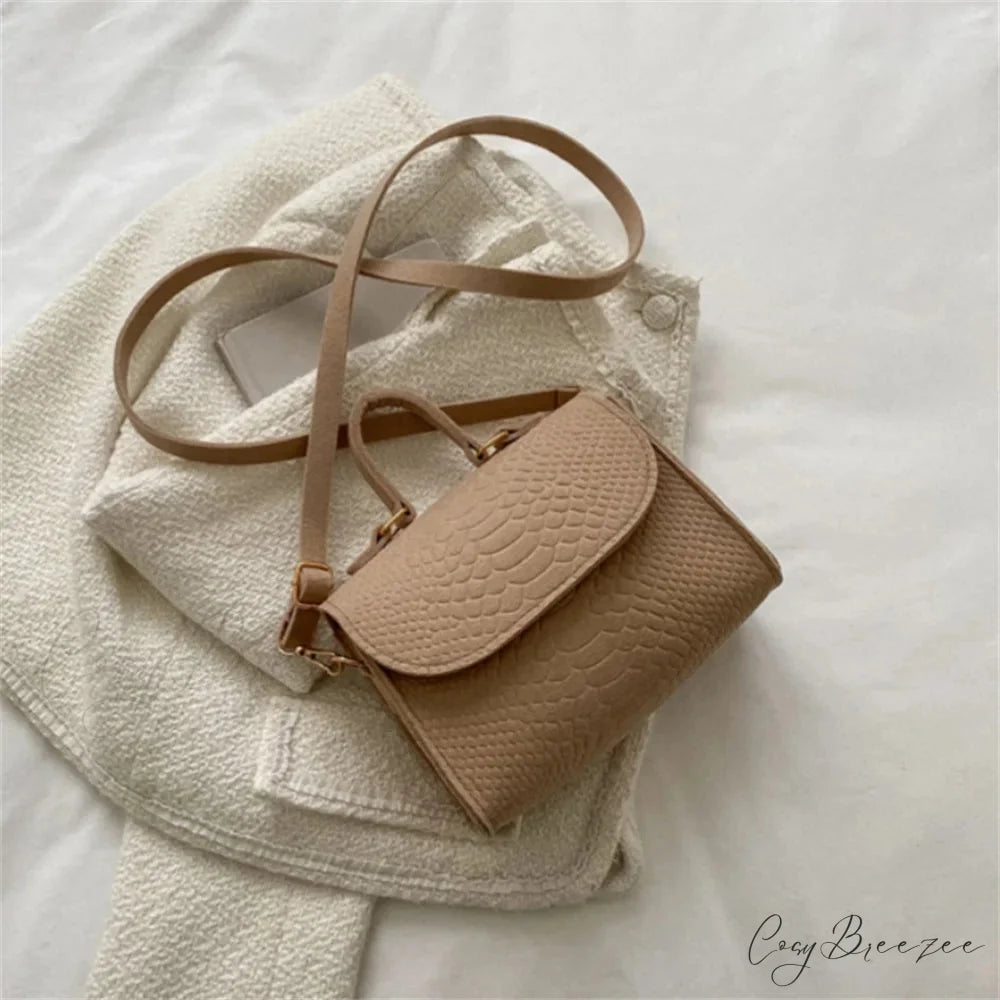 Fashion Felt Crocodile Embossed Crossbody Handbag Khaki handbag-250126