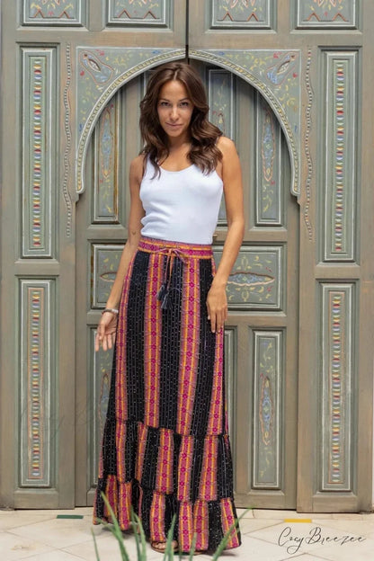 Fashion Floral Folds Bohemian Elastic High Waist Skirt Zebra-stripe / S skirt-250126