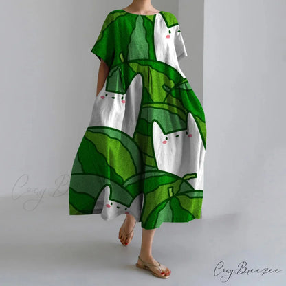 Fashion Floral Printed Short Sleeve Dinner Dress green2 / S oldfloraldress-250126