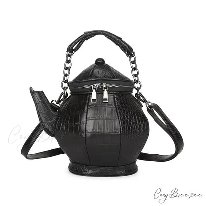 Fashion Funny Teapot Shaped Stone Pattern Leather Gothic Personalized Bag Black