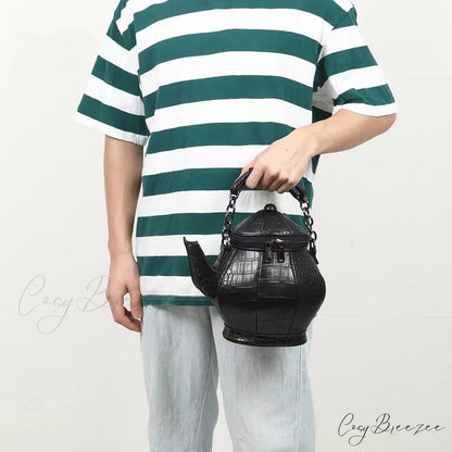 Fashion Funny Teapot Shaped Stone Pattern Leather Gothic Personalized Bag Black