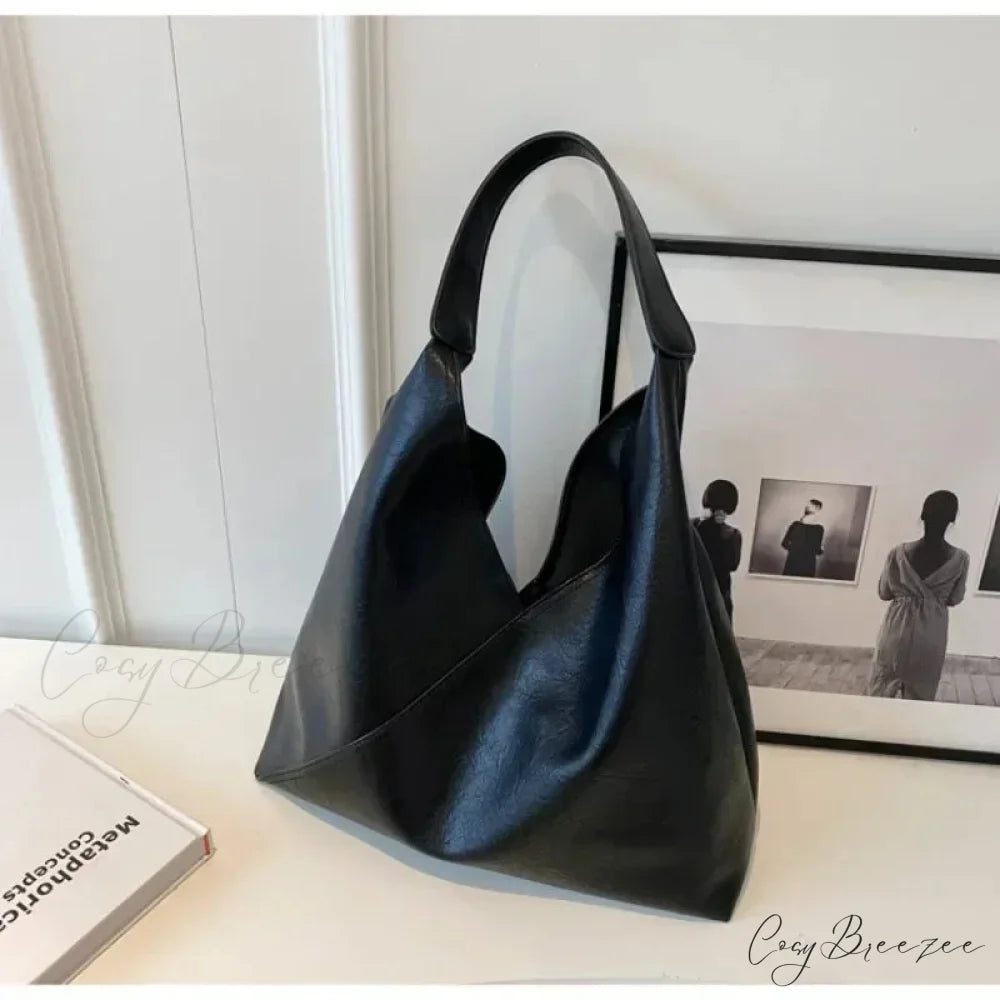 Fashion Leather Big Hobo Bag Black / 36x23x14cm shoulder-250126