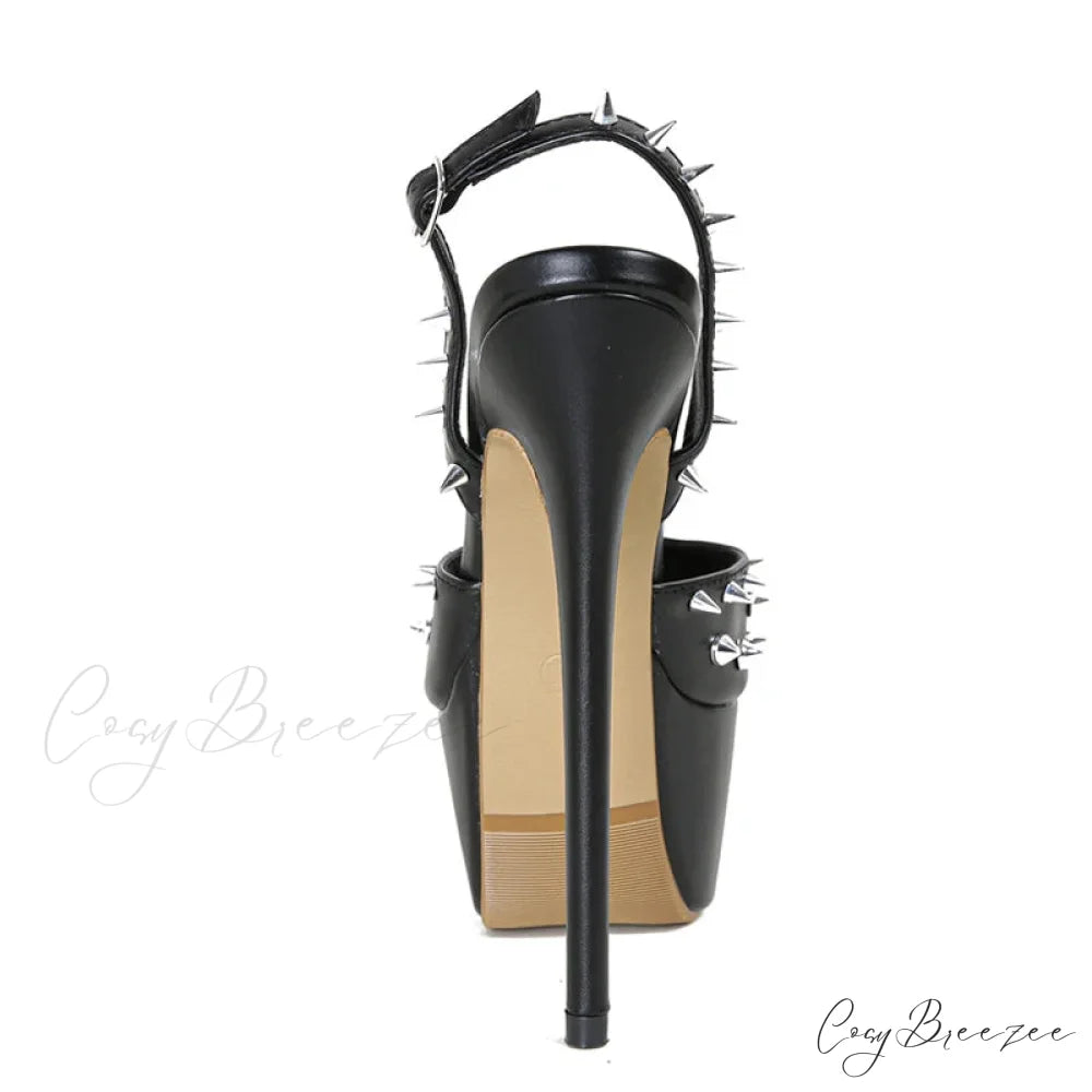 Fashion Metal-Rivet Back-Buckle Platform Sandals Sexy Peep-Toe Stripper Wedding Banquet High Heel