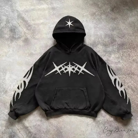 Fashion Pattern Patch Pullover Hoodie black 1 / M hoodies-241228