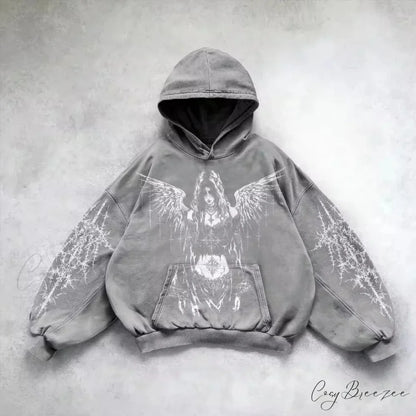 Fashion Pattern Patch Pullover Hoodie grey / M hoodies-241228