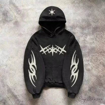 Fashion Pattern Patch Pullover Hoodie hoodies-241228