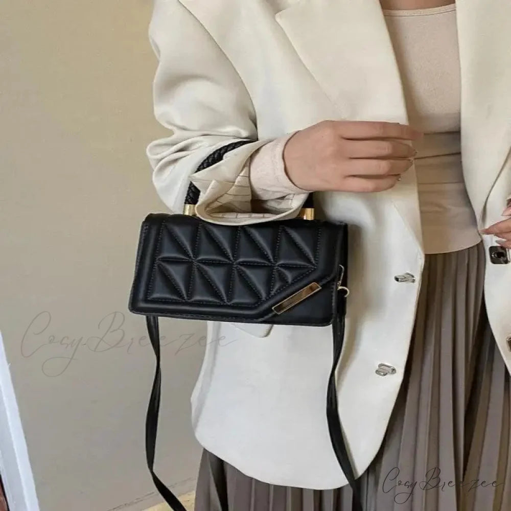 Fashion Plaid PU Leather Square Crossbody Handbag handbag-250126
