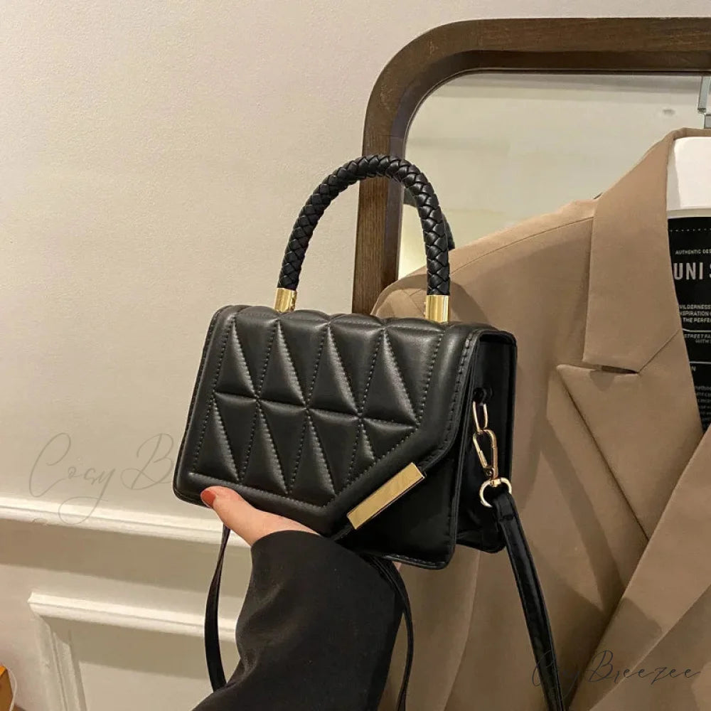 Fashion Plaid PU Leather Square Crossbody Handbag handbag-250126
