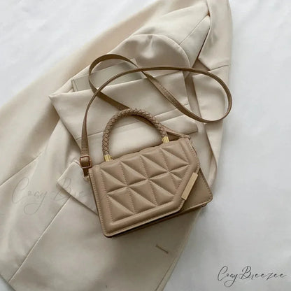 Fashion Plaid PU Leather Square Crossbody Handbag Khaki handbag-250126