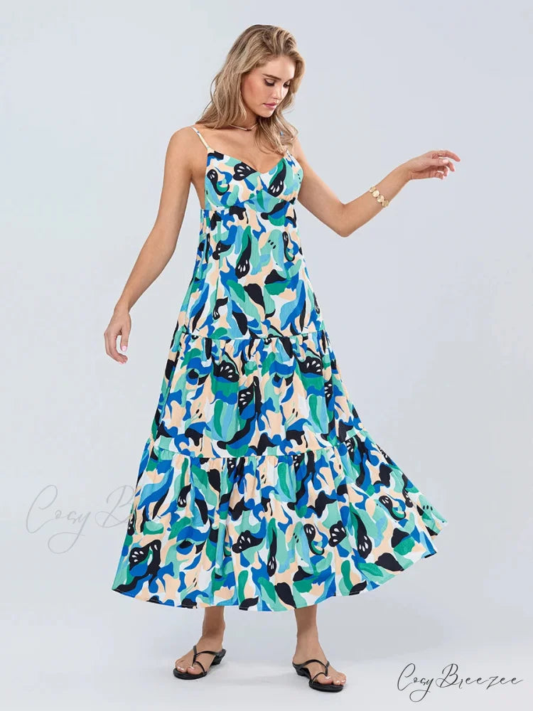 Fashion Print Spaghetti Strap Sweetheart Cami Dress floraldress-250126