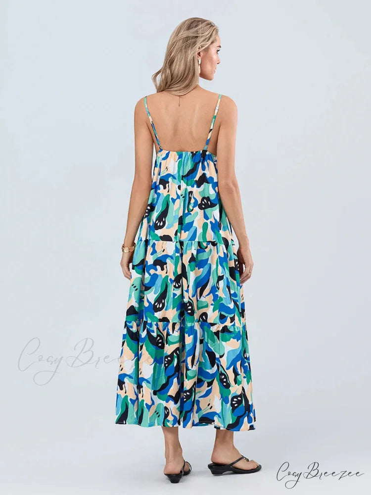 Fashion Print Spaghetti Strap Sweetheart Cami Dress floraldress-250126