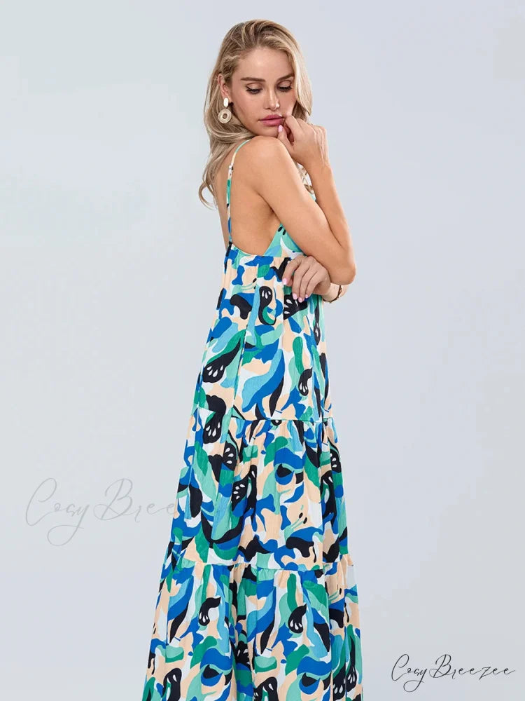 Fashion Print Spaghetti Strap Sweetheart Cami Dress floraldress-250126